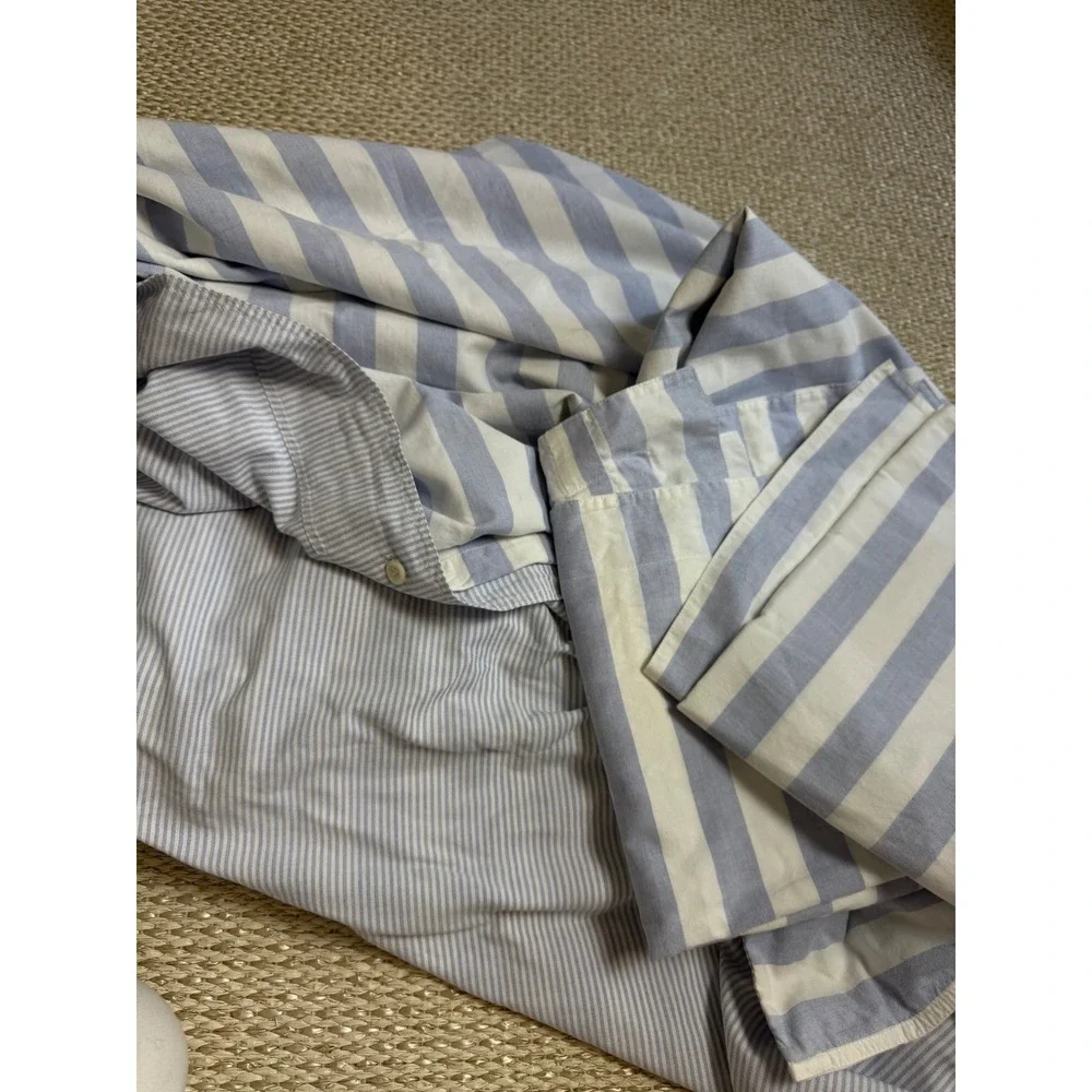 Coming Home lands end King Duvet Cover Set Blue Stripe Cotton cottage beach